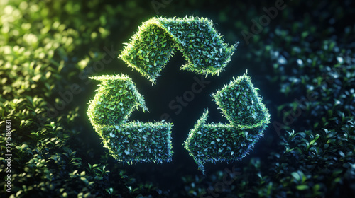 recycle image made by green grass, green lifestyle, earth day idea, sustainable green energy
