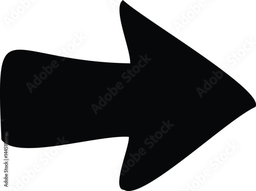 Forward Directional Symbol: A bold, matte black arrow pointing to the right, symbolizing direction, progress, and guidance, set against a clean, simple background.