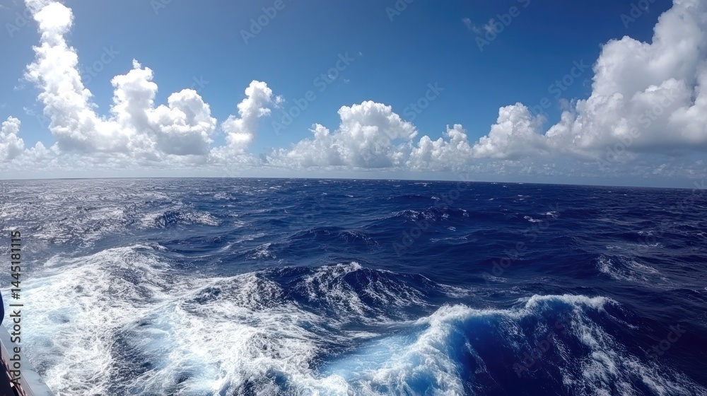 Vast Ocean Serenity: A Daytime Cruise Across Deep Blue Waters Under a Cloudy Sky Vast Ocean Serenity: A Daytime Cruise Across Deep Blue Waters Under a Cloudy Sky