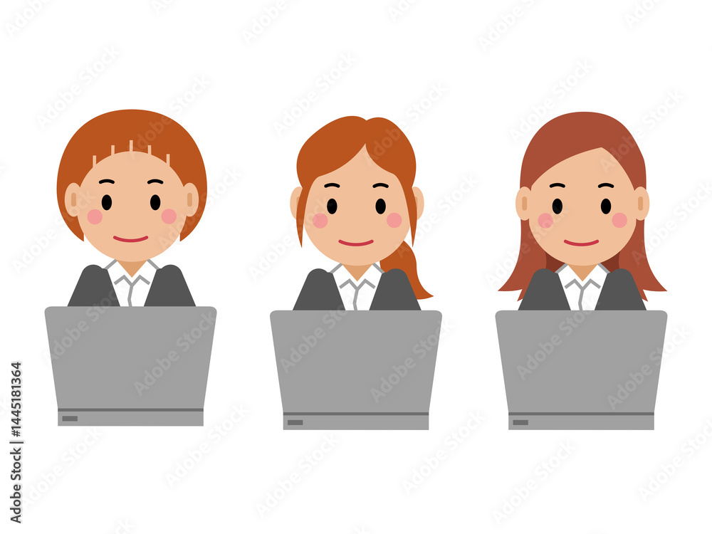 パソコンを操作するグレースーツの若い女性。その2 パソコンを操作するグレースーツの若い女性。その2