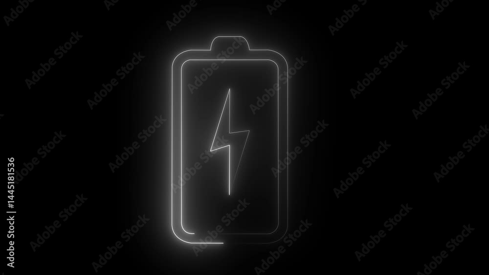 Power level video animation
Neon glowing battery charge icon on black background Power level video animation
Neon glowing battery charge icon on black background