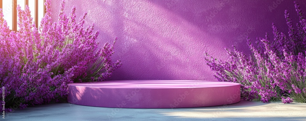 Lavender theme with purple podium and floral arrangement