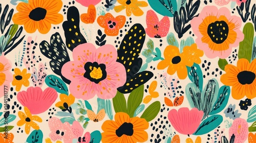 Cheerful retro floral burst pattern