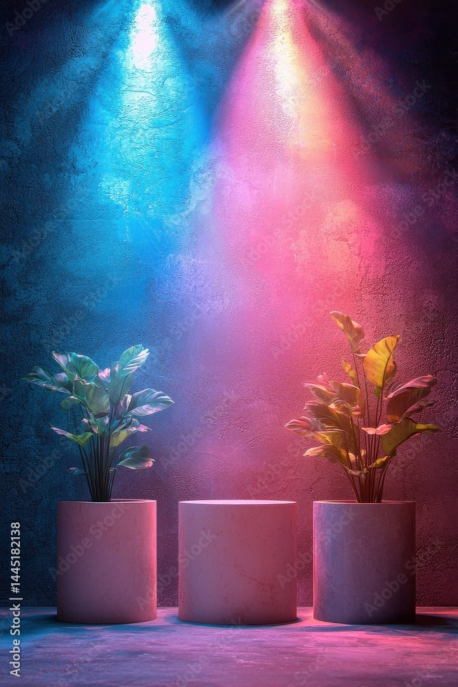 Stylish pastel interior design with sunlight and colorful decor elements