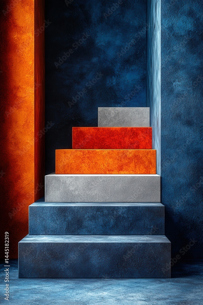 Colorful geometric steps with vibrant hues in a modern minimalist style