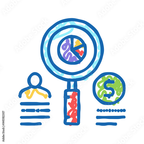 human market researching for investment icon doodle illustration