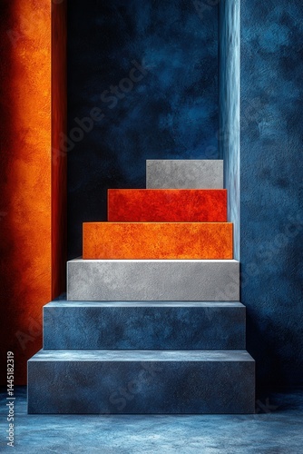 Obraz na płótnie Colorful geometric steps with vibrant hues in a modern minimalist style w salonie