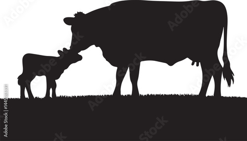 cow with her calf silhouette design vector art illustration