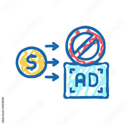 pay money for stop advertisement icon doodle illustration