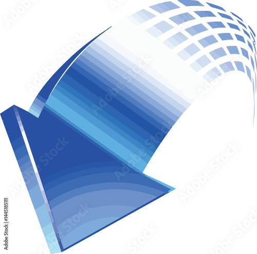 Abstract Arrow with Directional Focus: A bold, three-dimensional arrow, dynamically rendered with a gradient of blues, symbolizes forward motion and decisive action in a digital abstract illustration.