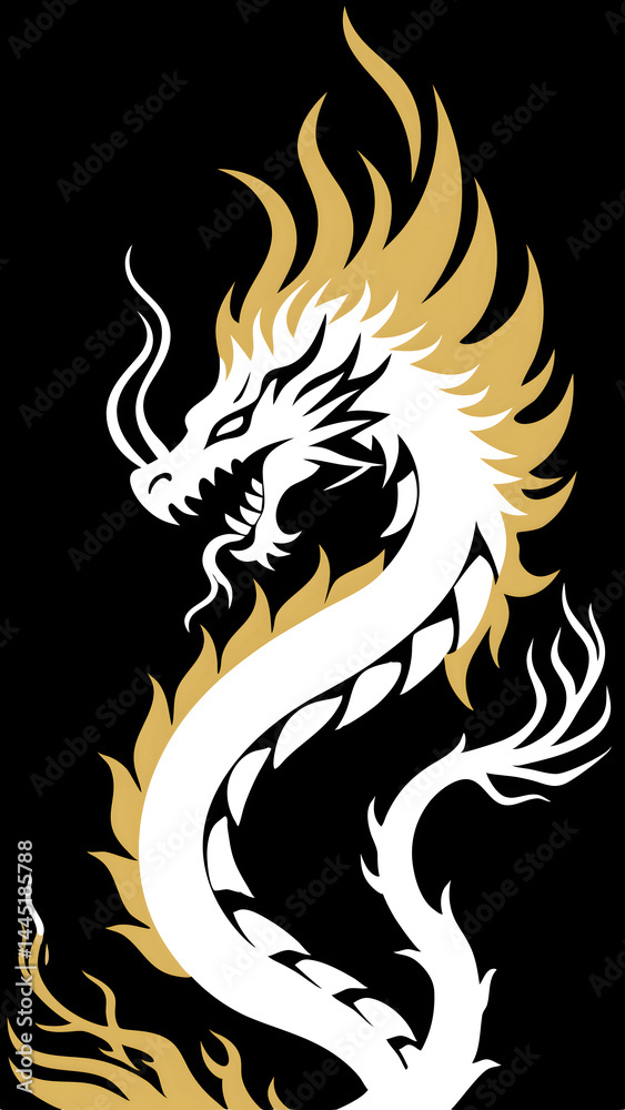 Obraz premium Golden silhouette breathing fire intricate