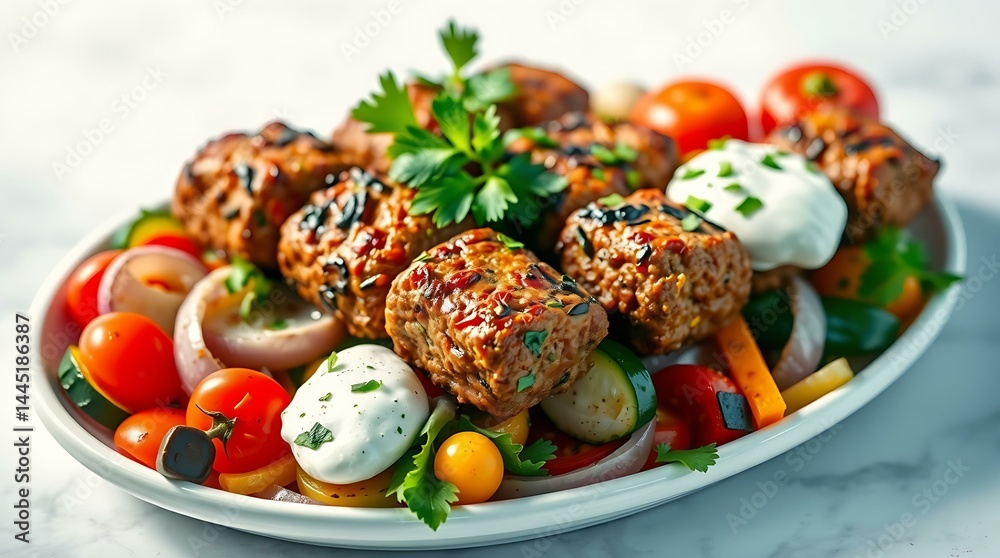 Kofta Kebabs with Grilled Vegetables Kofta Kebabs with Grilled Vegetables