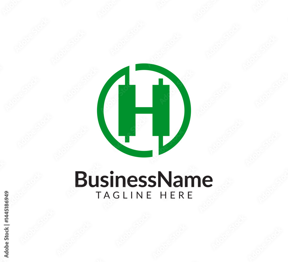 Obraz premium Modern logo mark with letter H and arrow icon bar candlestick for trading, investment, finance, statistic, accounting or marketing business