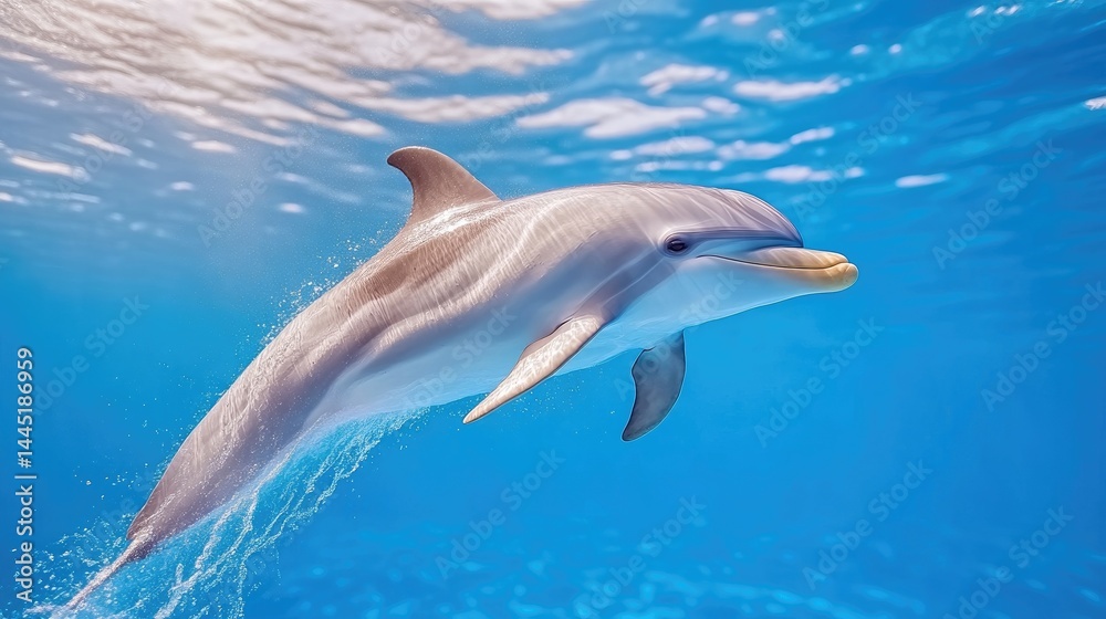 Fototapeta premium Playful dolphin leaps in crystal-clear water