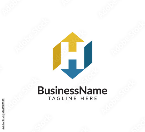 Modern logo mark with letter H and arrow icon bar candlestick for trading, investment, finance, statistic, accounting or marketing business