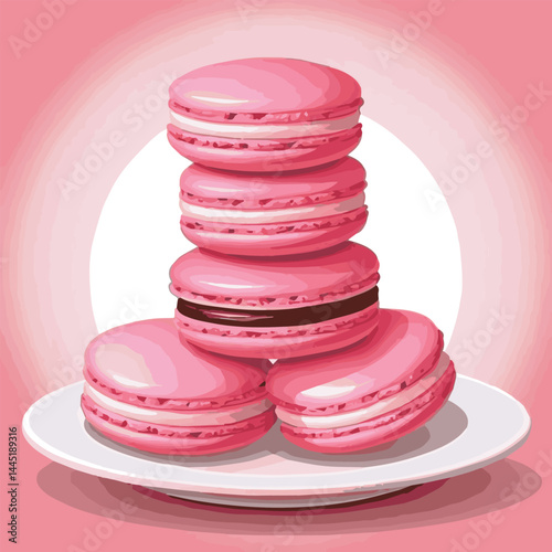 Colorful assortment of French macarons featuring delicate pastel biscuits in pink, white, and strawberry tones a gourmet dessert plate of sweet bite sized treats perfect for fancy snack