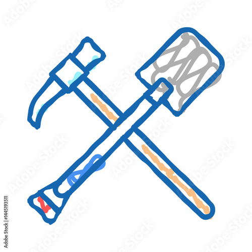 shovel and pickax icon doodle illustration