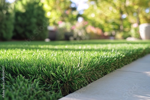 Wallpaper Mural Lush Green Artificial Turf CloseUp, Garden Pathway, Blurred Background, Sunny Day Torontodigital.ca