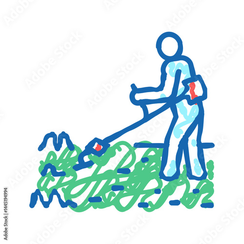 gardener cutting lawn grass icon doodle illustration