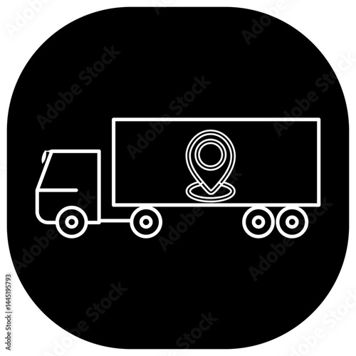 Freight delivery semi-truck icon with map pin for GPS tracking and transportation logistics – transparent background