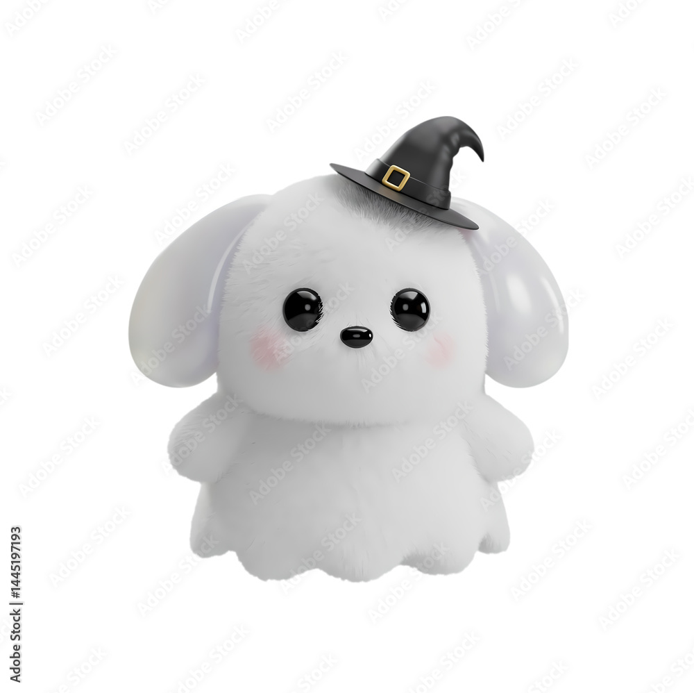 Naklejka premium Cute ghost dog with a witch hat for Halloween celebration