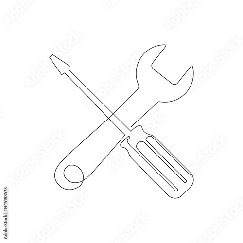 Continuous line drawing of Screwdriver on white background.