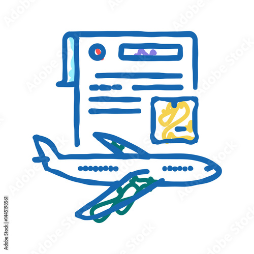 contract for airplane transportation icon doodle illustration