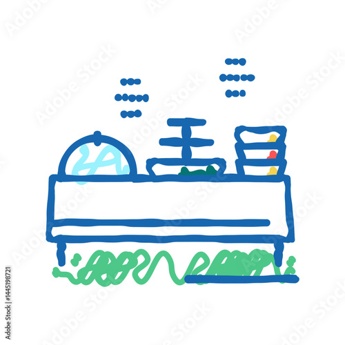 buffet table with food icon doodle illustration