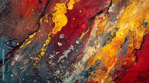 Mineral deposits stain cliff face in vibrant streaks of iron red and sulfur yellow nature's abstract expressionism