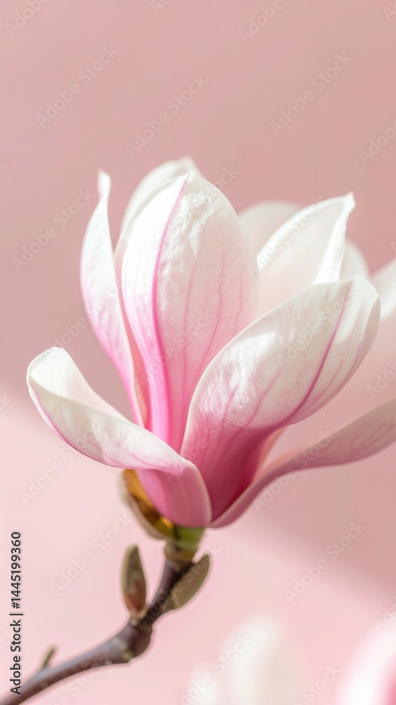 Fototapeta premium Elegant pink magnolia blossom in soft sunlight