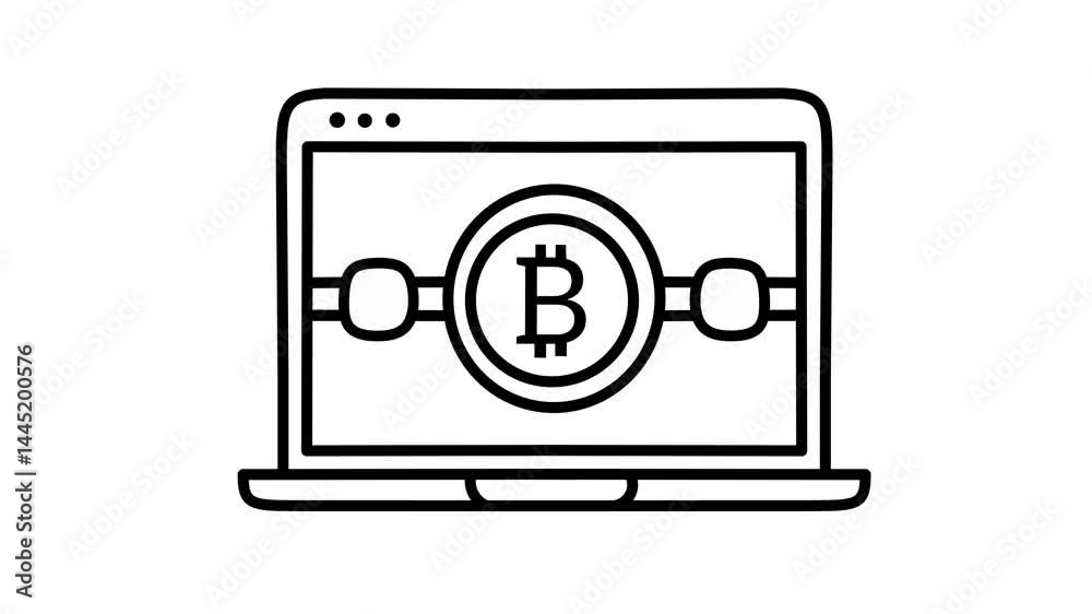 Cryptocurrency Blockchain Technology Icon on a Laptop Illustration Cryptocurrency Blockchain Technology Icon on a Laptop Illustration