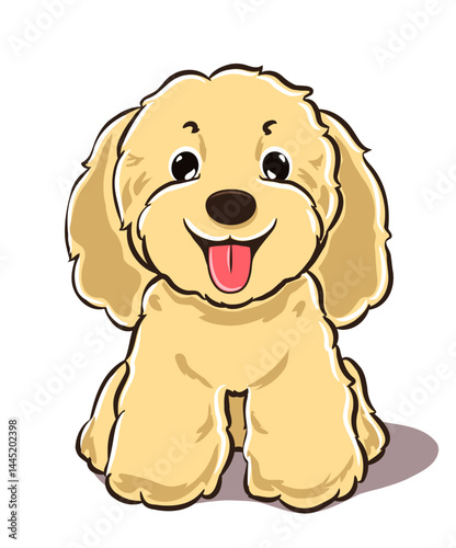 Cute cartoon puppy illustration, fluffy, light brown dog with floppy ears