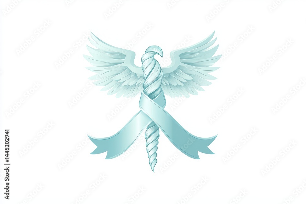 Obraz premium Elegant Phoenix with Wings and Ribbon in Soft Blue Tones