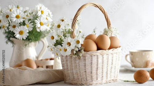 Wallpaper Mural Easter basket with eggs and flowers on a table Torontodigital.ca