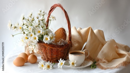 Wallpaper Mural Easter basket with eggs and white daisies Torontodigital.ca