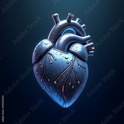 High-Tech Robotic Heart with Tubes and Metal Surface