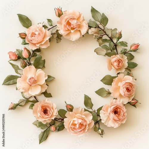 Elegant Floral Wreath with Soft Pink Roses and Green Leaves Decor