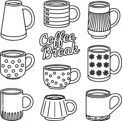 Coffee mug silhouettes set. Silhouettes of coffee mugs vector illustration.