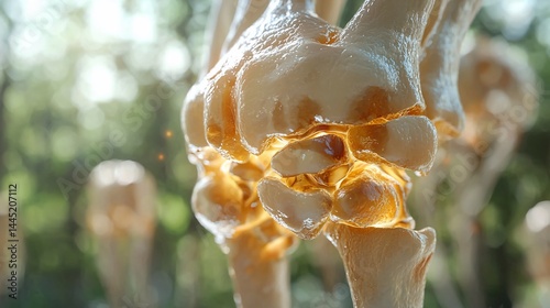 Close-up view of human knee bones.  Detailed anatomical structure, highlighting joint components