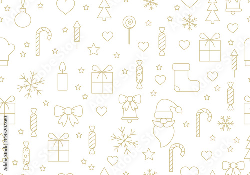 Seamless minimalistic new year, Christmas pattern. Cute holiday background. Winter holidays texture