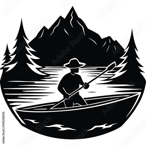 Camping Activities kayaking vector silhouette 