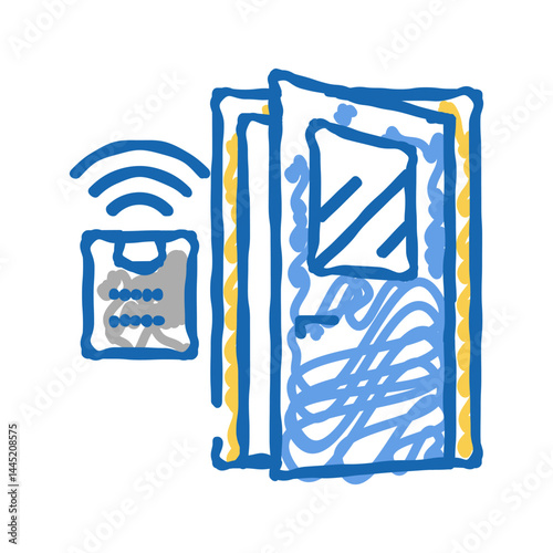 access system smart home, remote open door icon doodle illustration