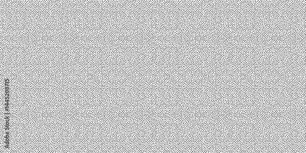 Polka dot horizontal seamless pattern in black and white. Hand drawn vector texture with micro dots and subtle grainy flow. Great for modern print, fabric, wallpaper. To use, drag into swatches panel