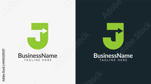 Modern logo mark with letter J and arrow icon bar candlestick for trading, investment, finance, statistic, accounting or marketing business