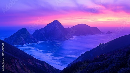 Dramatic coastal sunset panorama photo