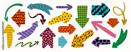 Arrow shape collection with brush stroke design. Abstract hand drawn arrows i...