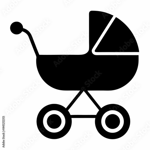 Black pushchair icon black vector on white background.