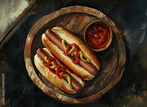 hot dog with mustard and ketchup, food, sausage, meat, meal, bread, white, isolated, hot, grilled, dinner, snack, bun, lunch, fresh, fat, plate, hotdog, beef, dog, red, pork, breakfast, tomato, hot do
