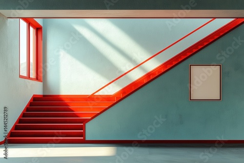 Obraz na płótnie Modern staircase interior with vivid colors and geometric composition w salonie
