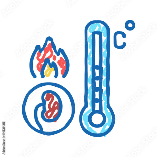 burning pain kidneys icon doodle illustration
